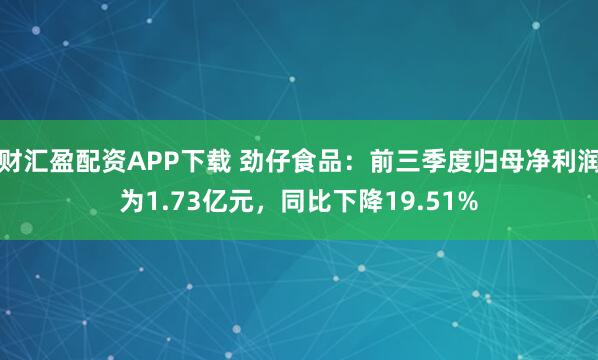 财汇盈配资APP下载 劲仔食品：前三季度归母净利润为1.73亿元，同比下降19.51%