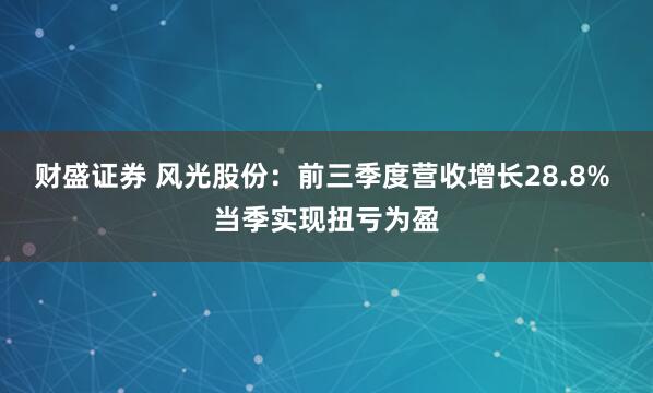 财盛证券 风光股份：前三季度营收增长28.8% 当季实现扭亏为盈